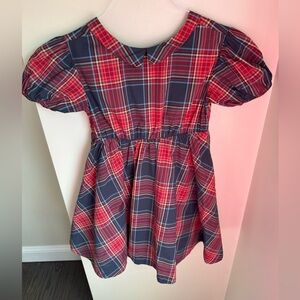 Tea Collection Christmas Plaid Puff Sleeve Collared Dress Girls Size 7